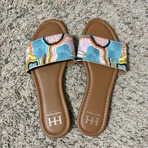 Haute Hippie Beaded Embroidered Multicolor Slide Sandals Women’s Size 10